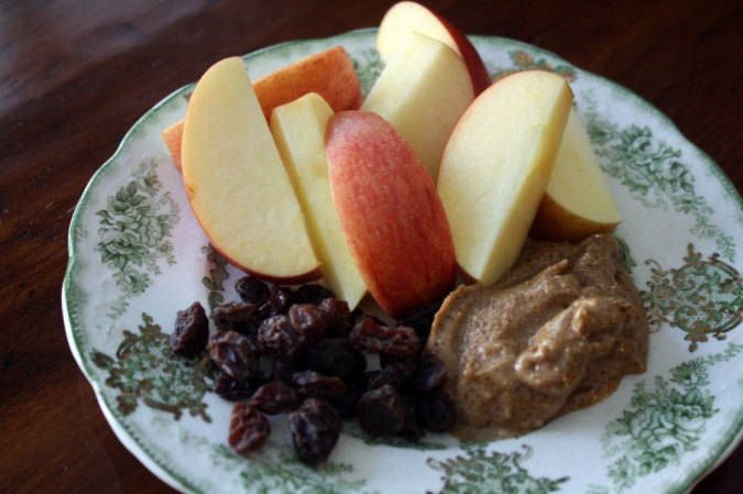 A snack plate looks like more food than individual pieces, and you can't overdo the PB since it's pre-portioned