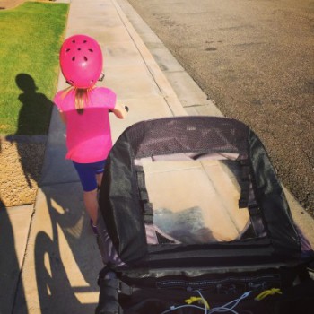 Photo of Michelle Dudash with her jogging stroller (credit Michelle Dudash)