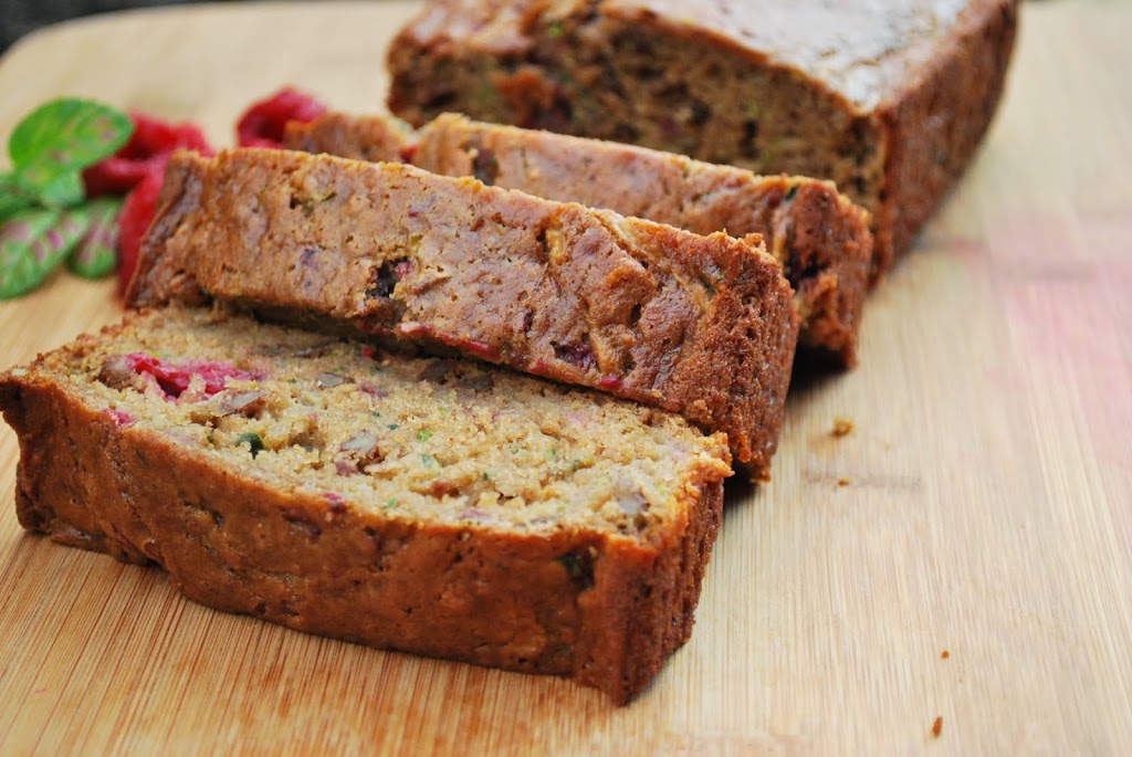 I get really excited about this recipe - raspberries and walnuts in a zucchini bread? Why haven't I been eating this forever?!