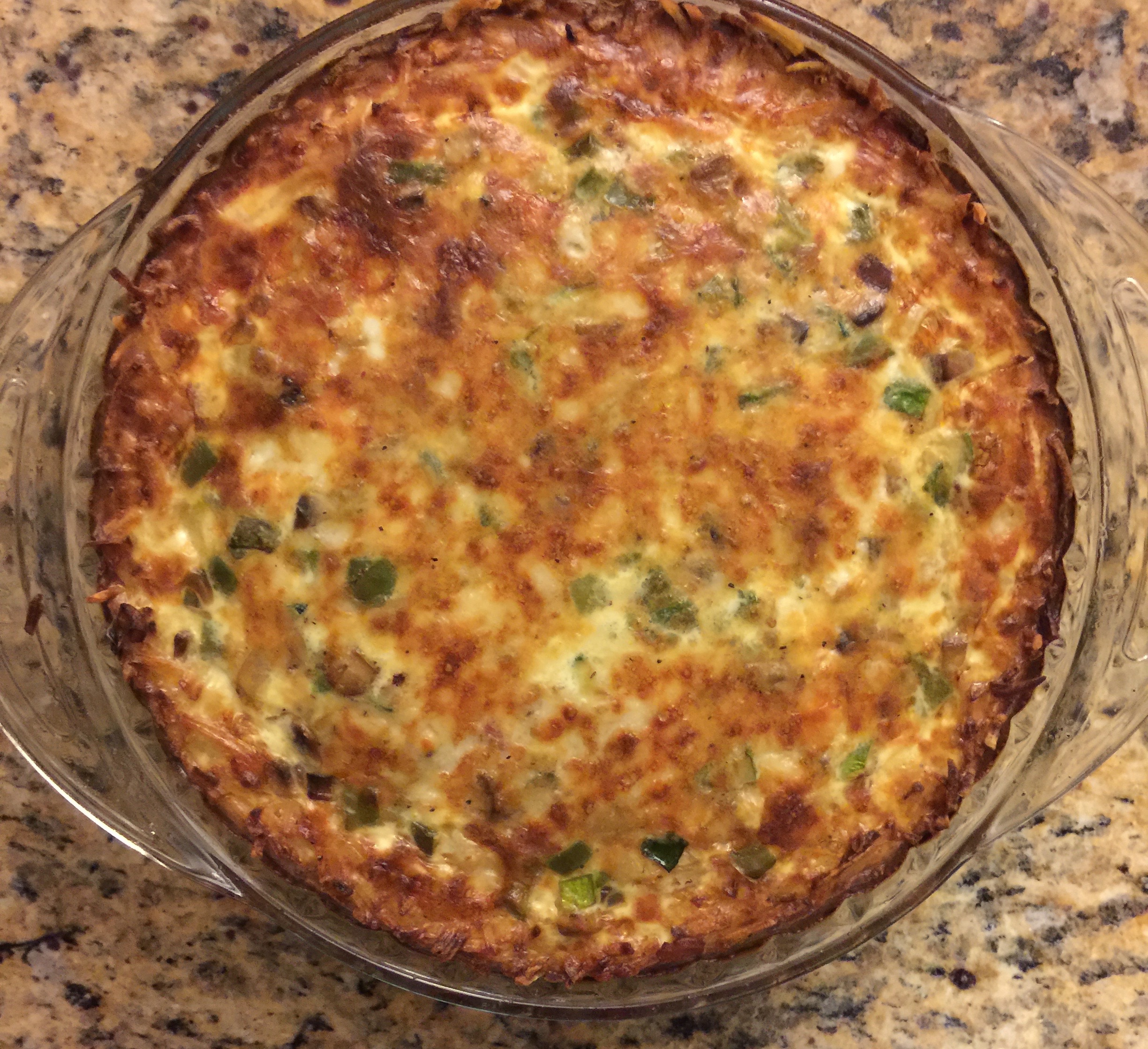 Turkey Bacon Quiche with Hashbrown Crust