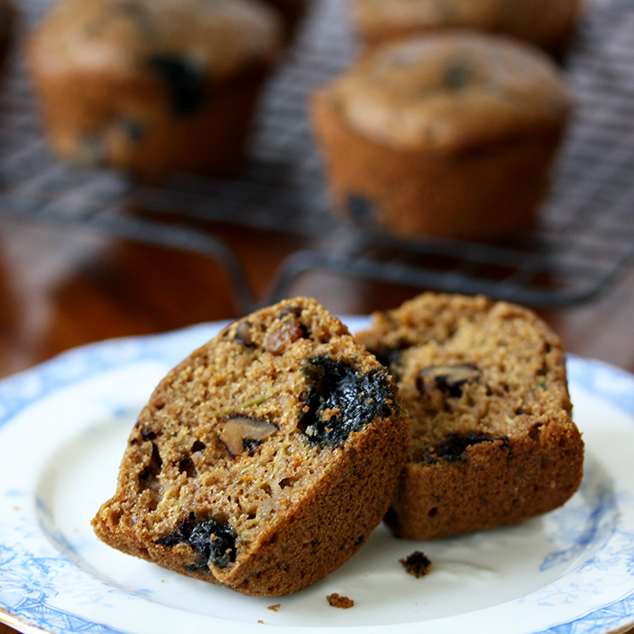 These wholesome whole wheat blueberry zucchini muffins are light and airy, and filled with healthy ingredients like walnuts, orange zest and blueberries
